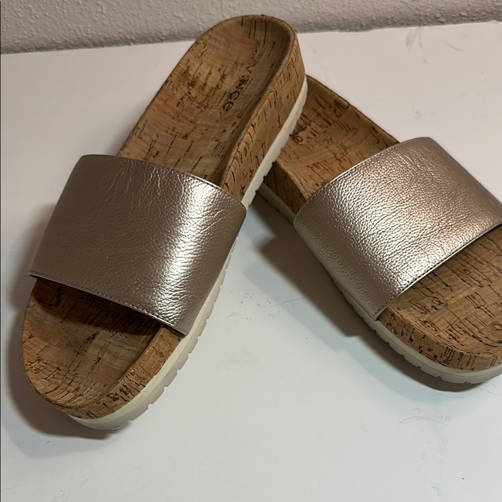 Silver Slide Sandals with Cork Sole